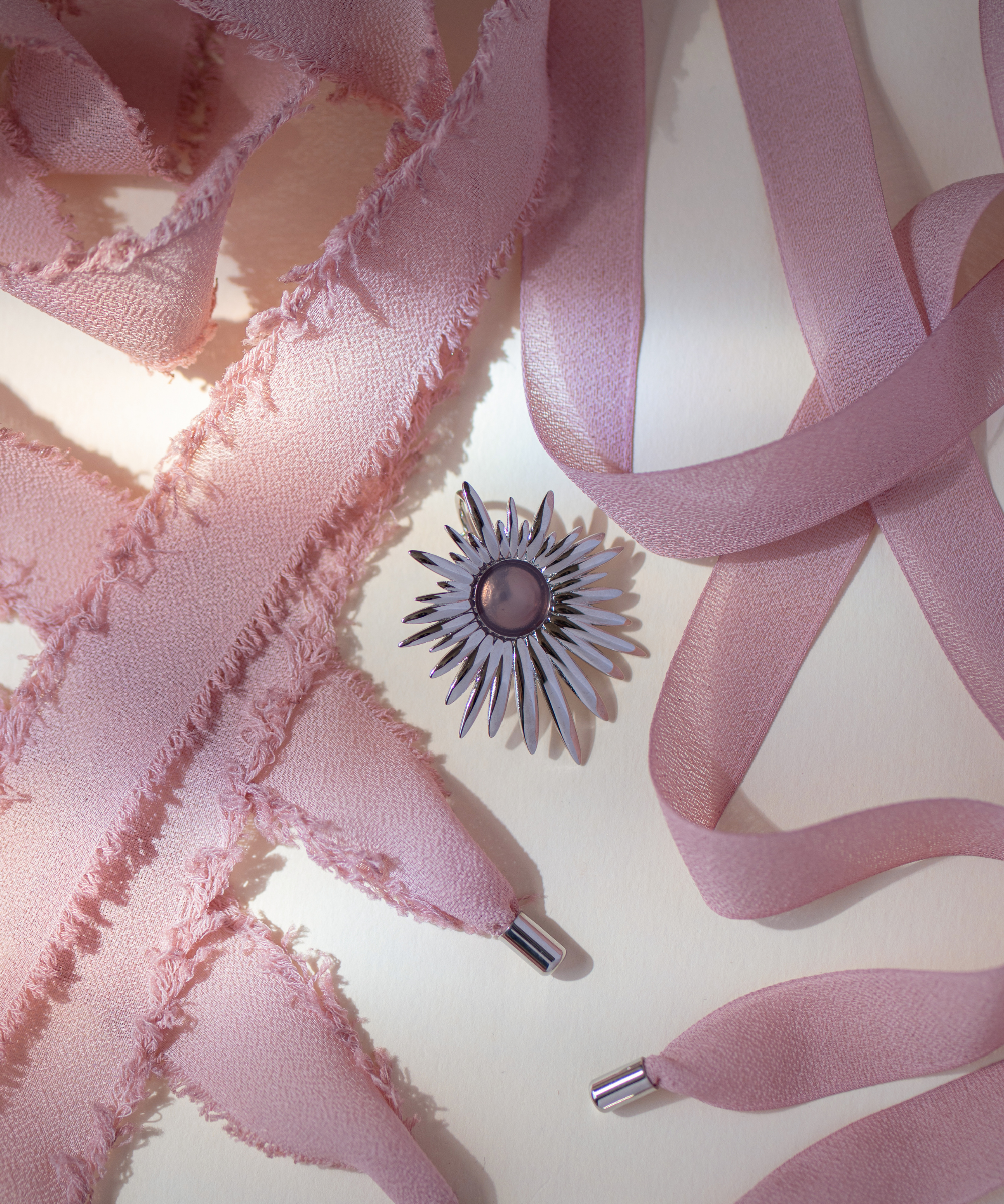 Collana Aura Rosa Antico con doppio nastro - Silver