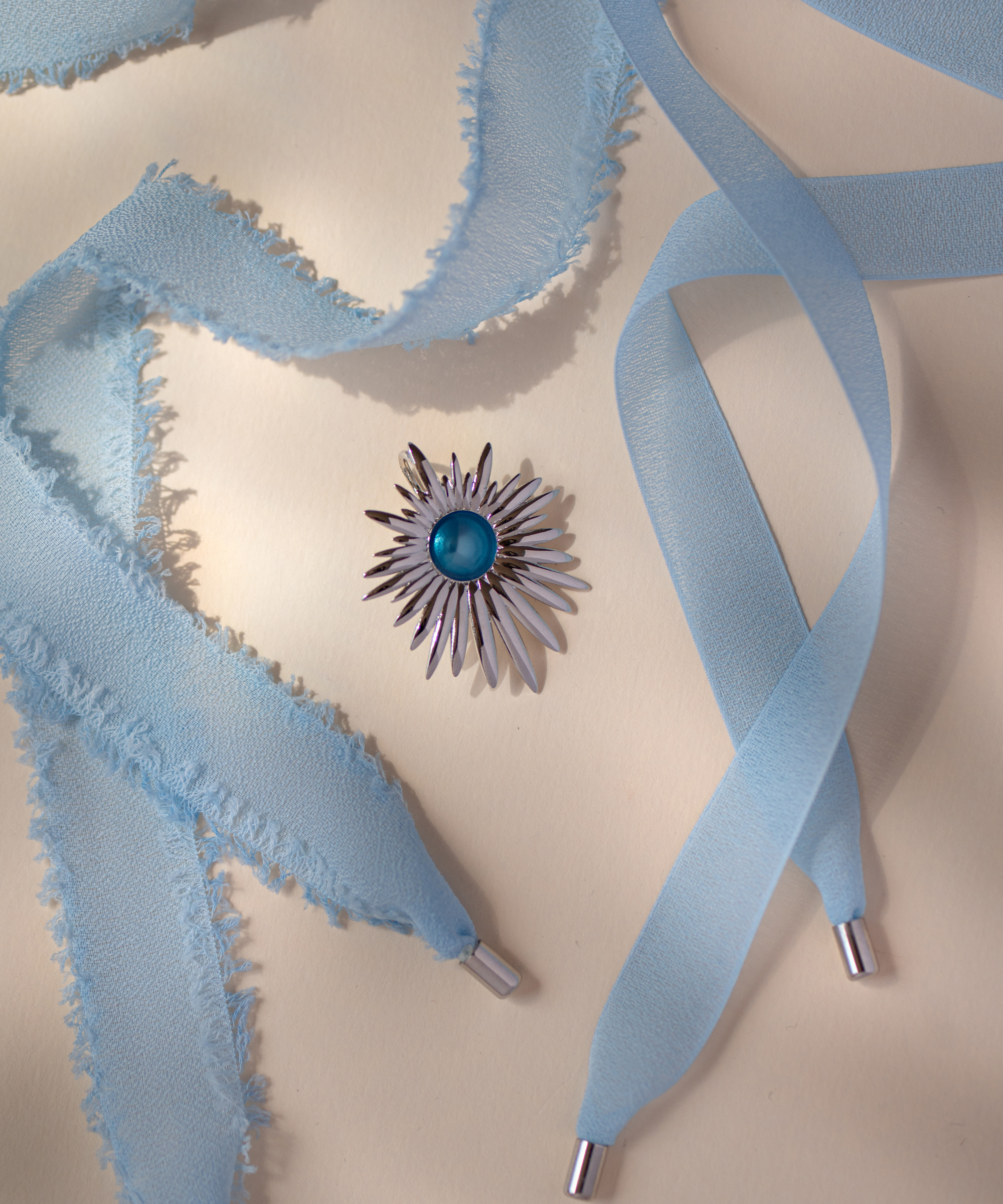 Collana Aura Blu con doppio nastro - Silver
