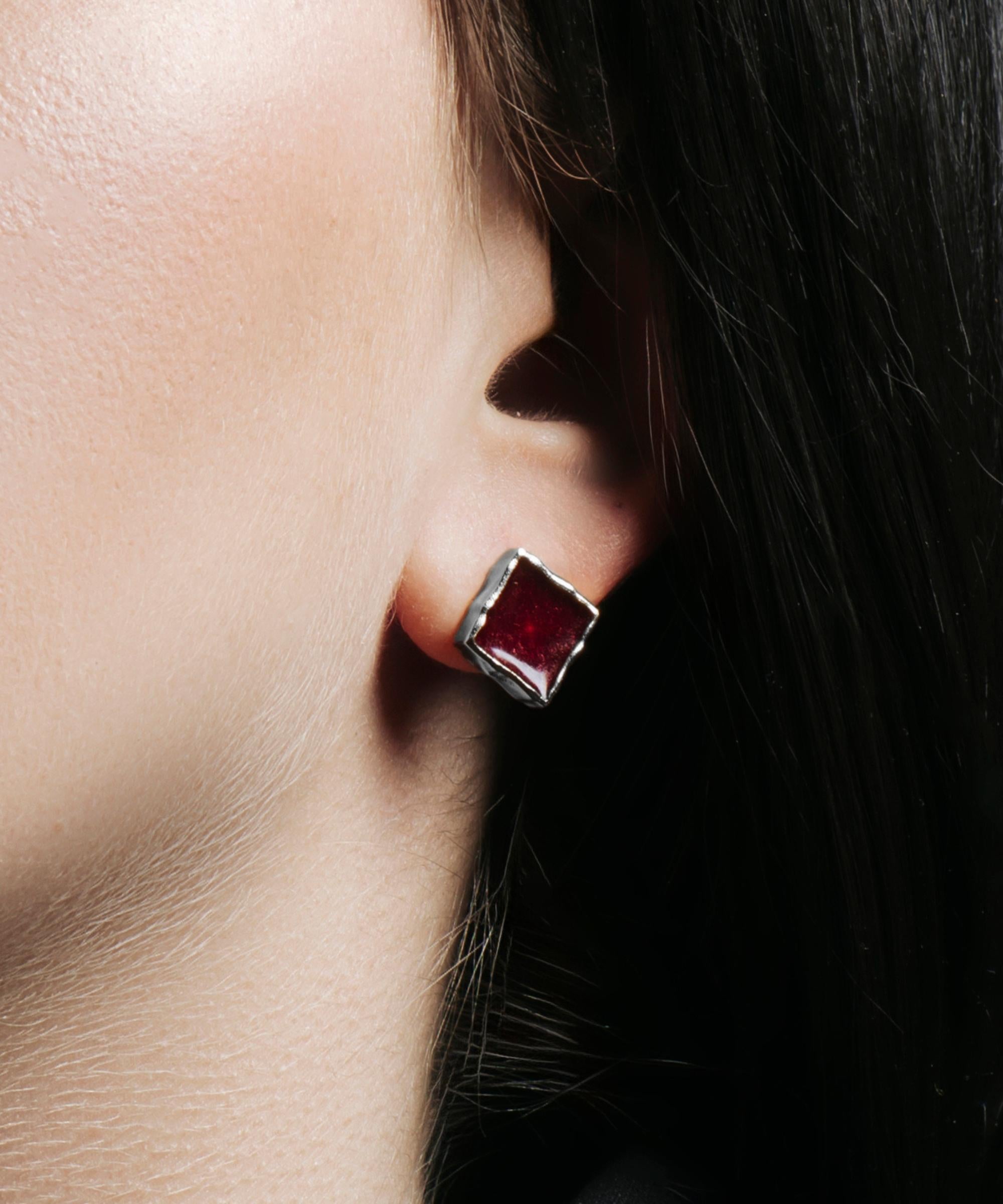 Coppia di Orecchini Amal Noire Bordeaux - Silver