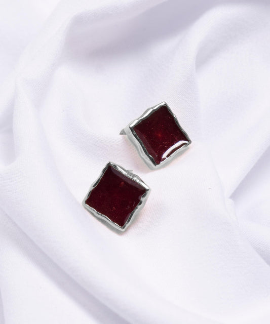 Coppia di Orecchini Amal Noire Bordeaux - Silver