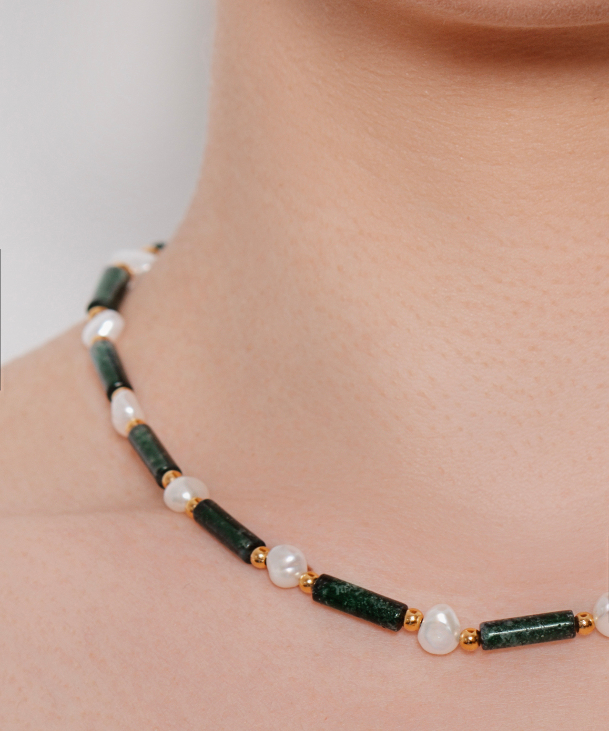 Girocollo Barrette Agata Muschiata Verde - Gold