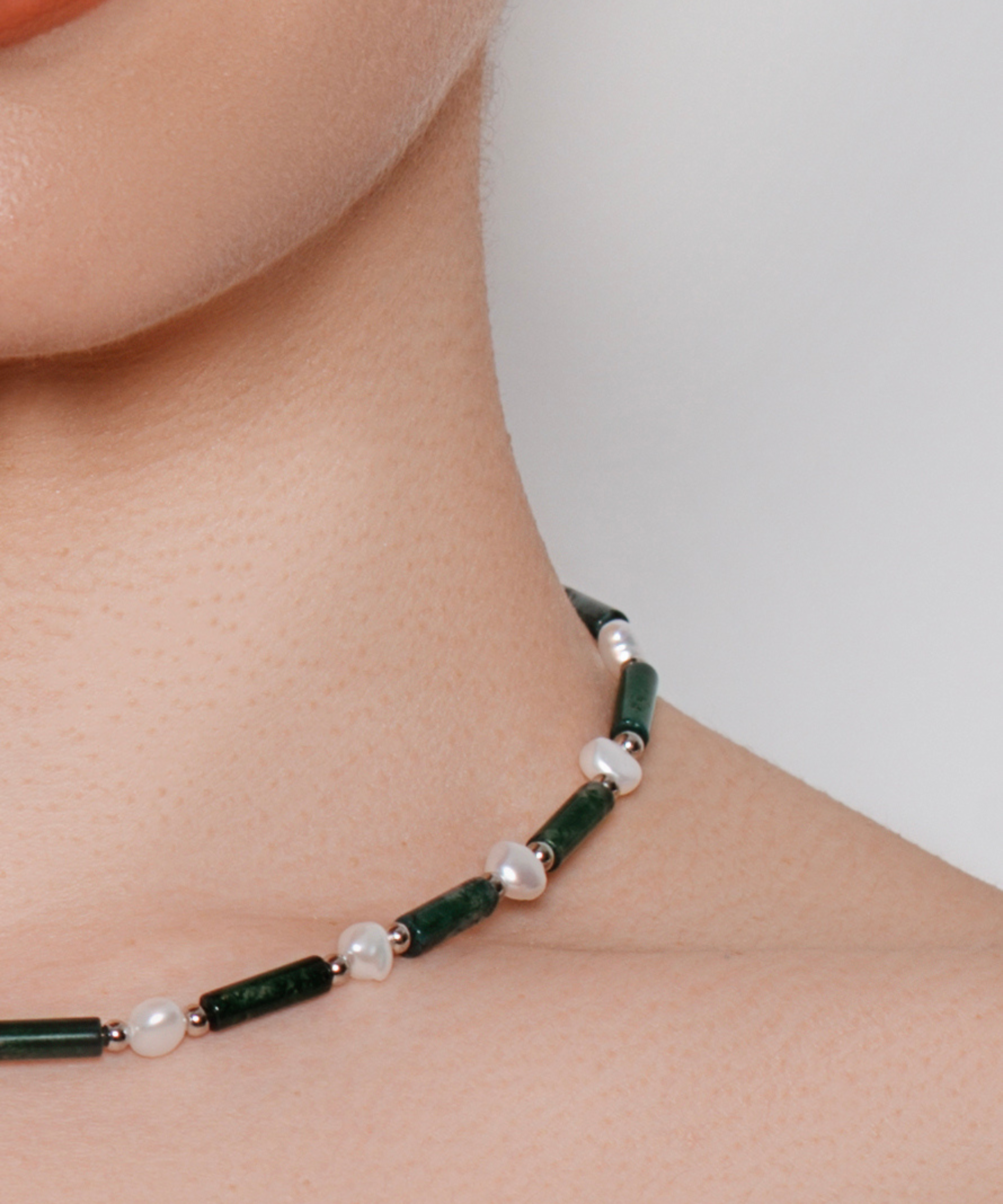 Girocollo Barrette Agata Muschiata Verde - Silver
