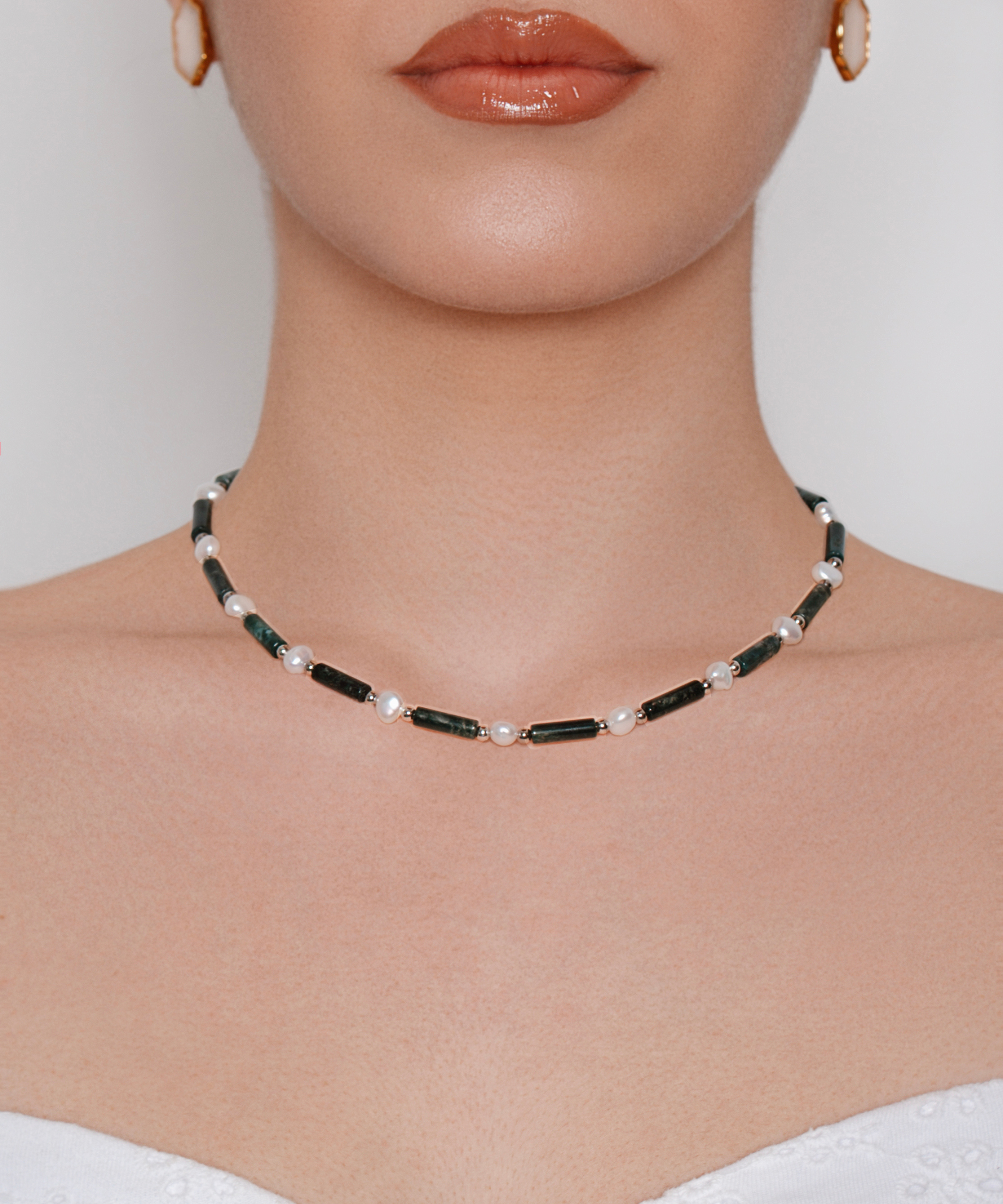 Girocollo Barrette Agata Muschiata Verde - Silver