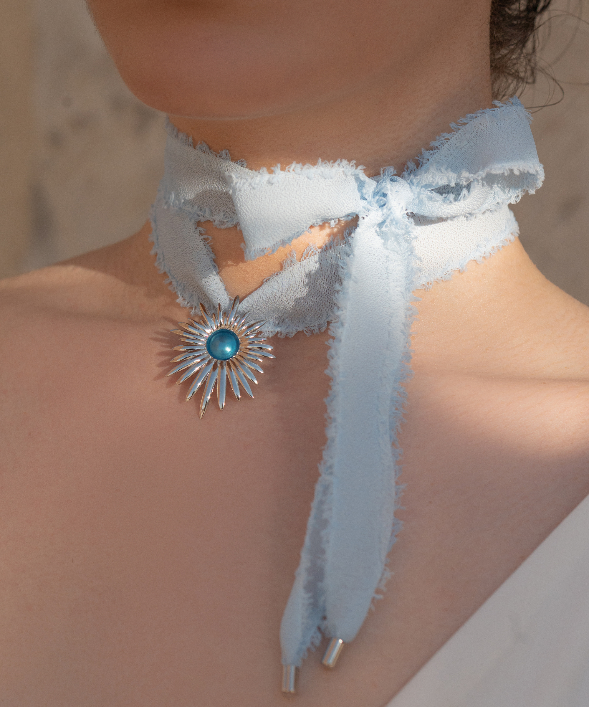 Collana Aura Blu con doppio nastro - Silver