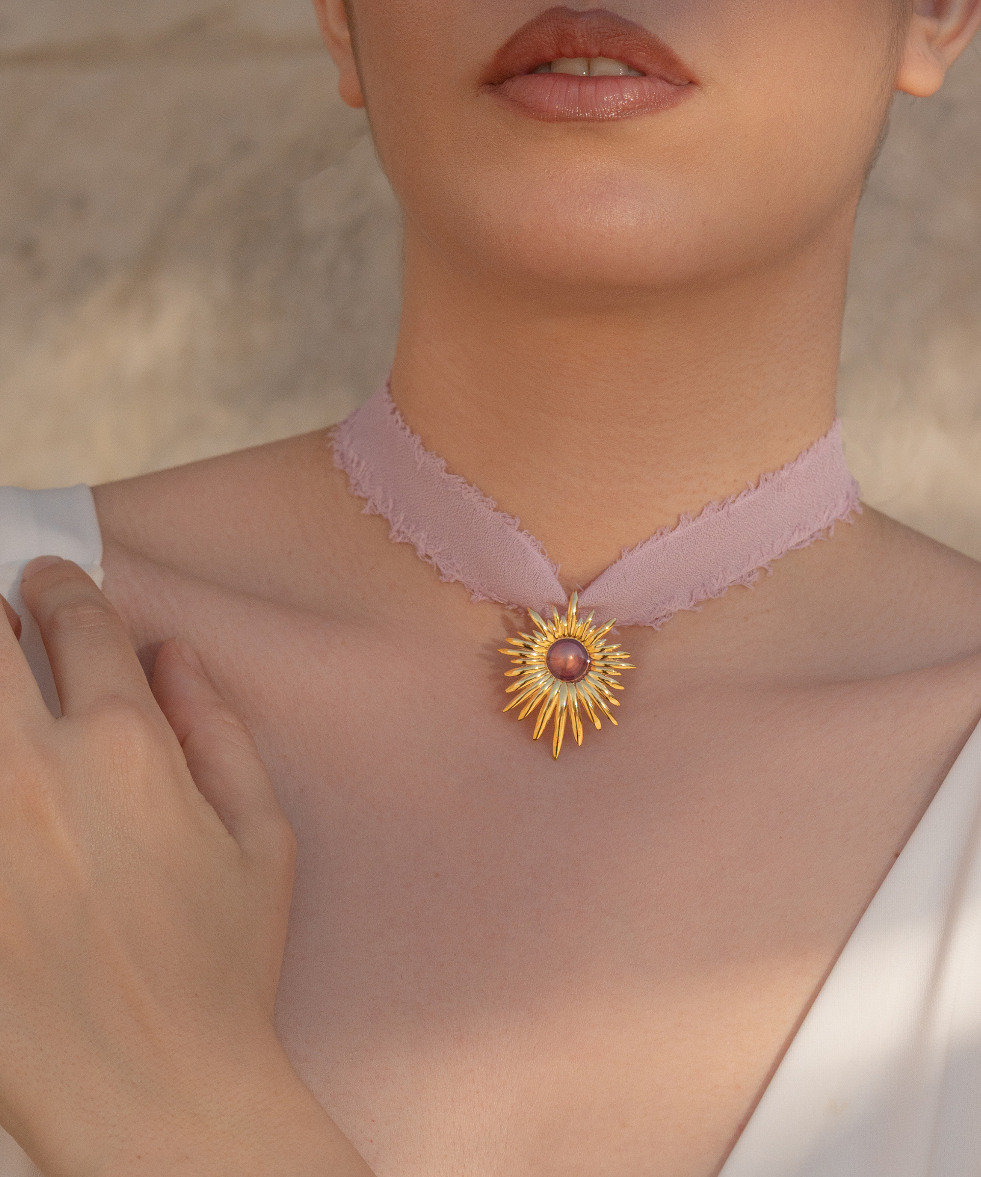 Collana Aura Lilla con doppio nastro - Gold