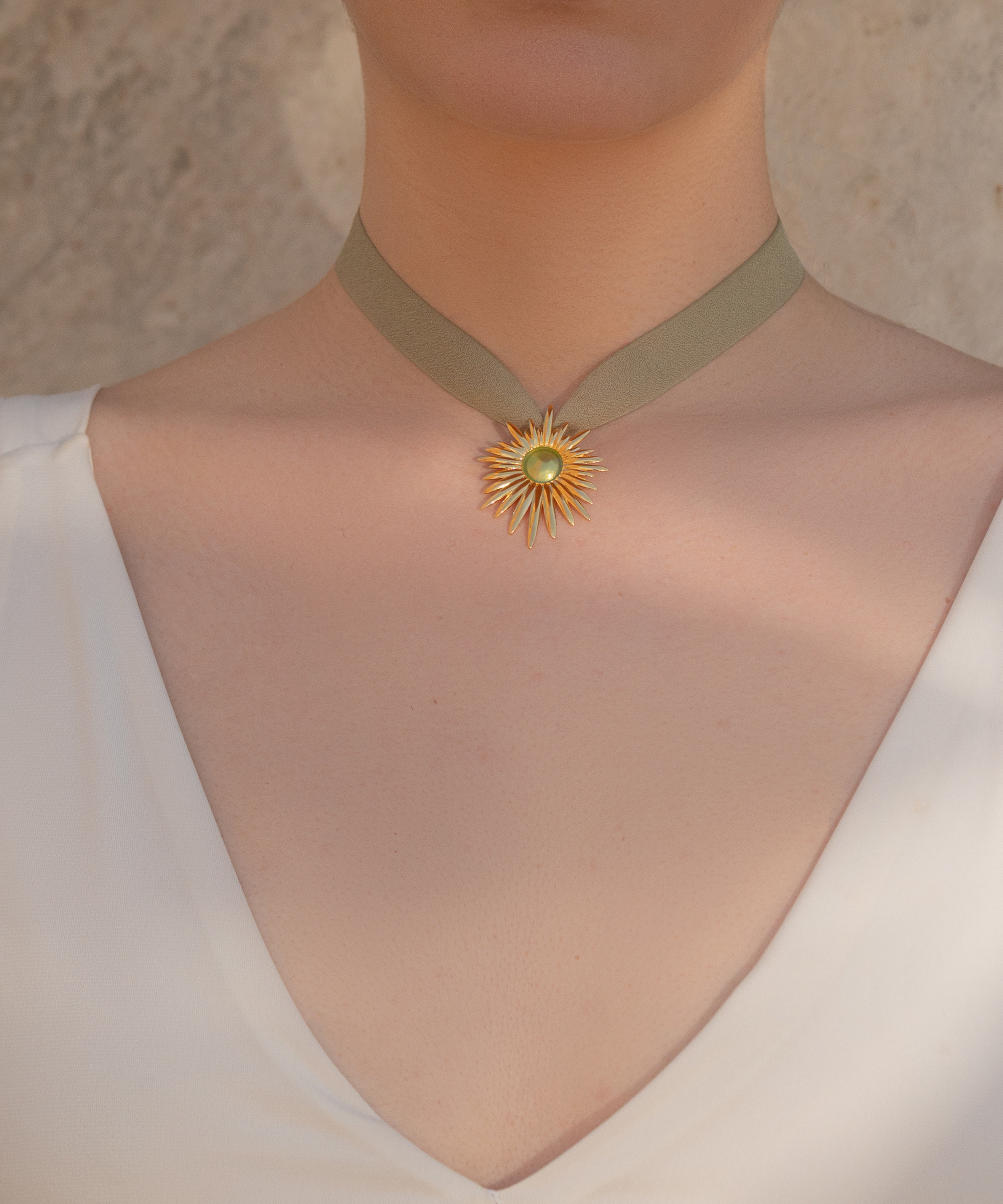 Collana Aura Verde con doppio nastro - Gold