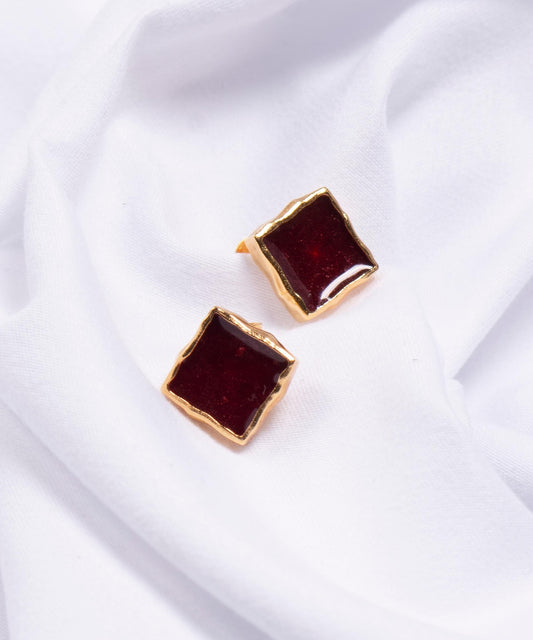 Coppia di Orecchini Amal Noire Bordeaux - Gold