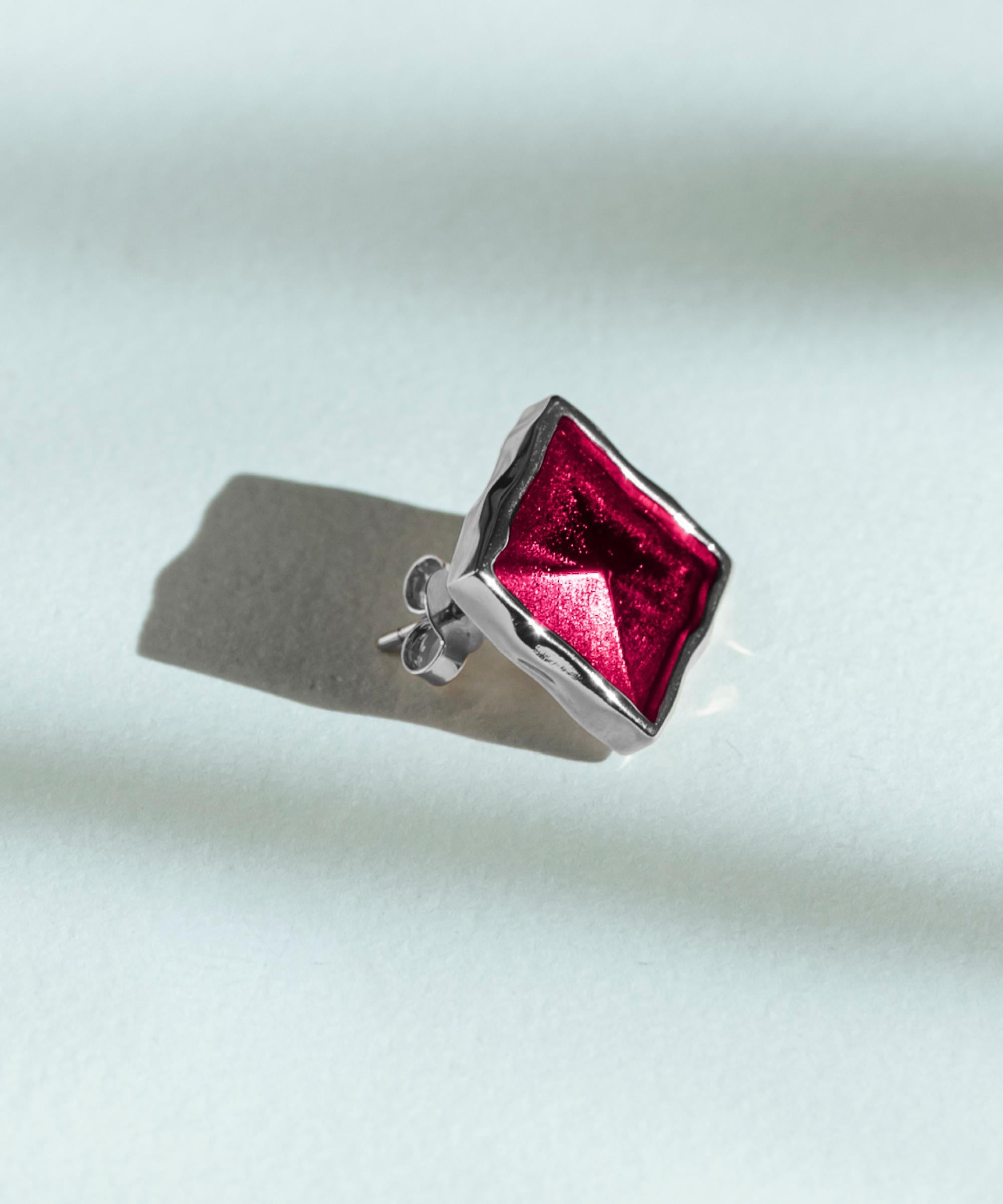 Orecchino Singolo Amal Fucsia - Silver