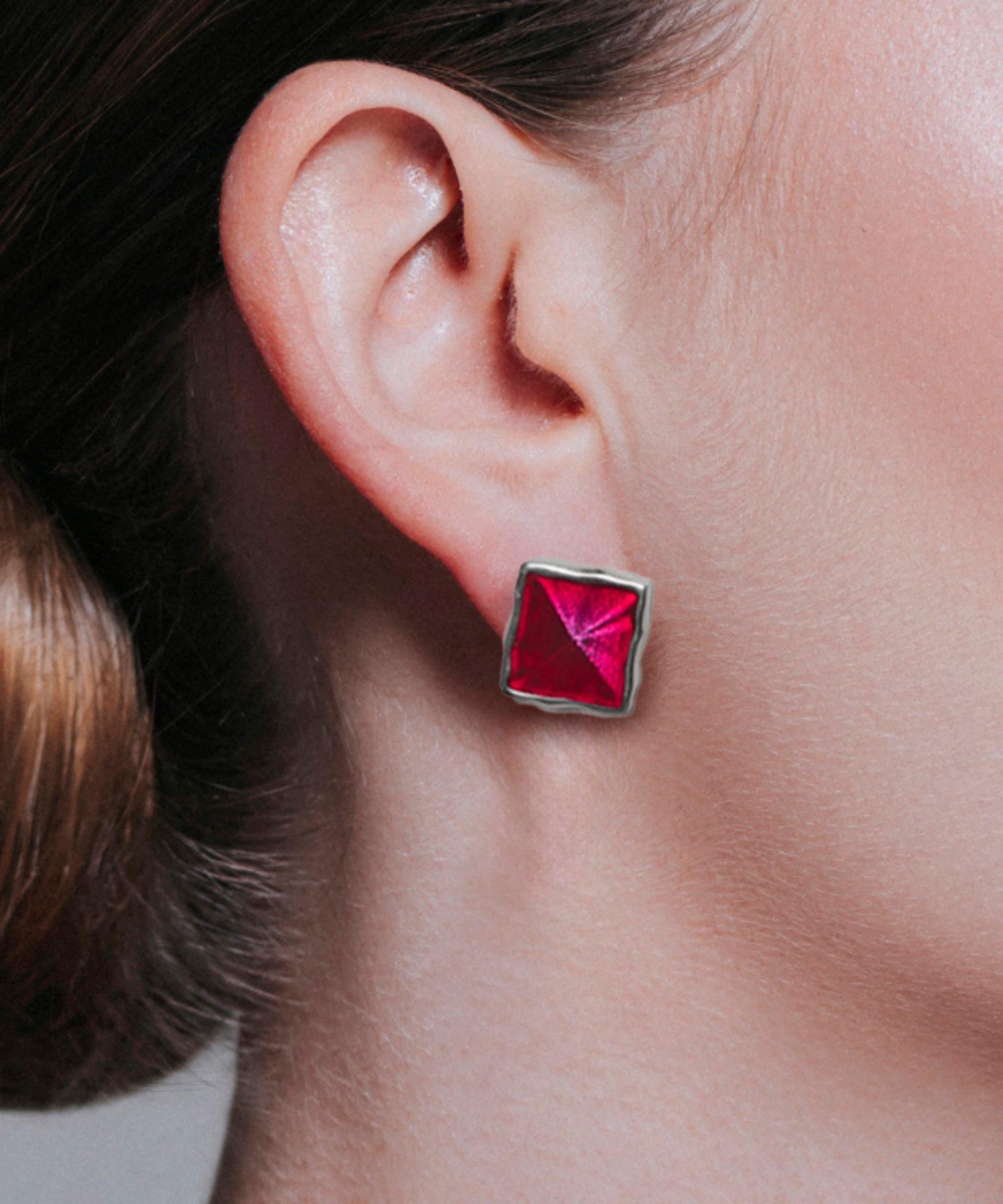 Orecchino Singolo Amal Fucsia - Silver