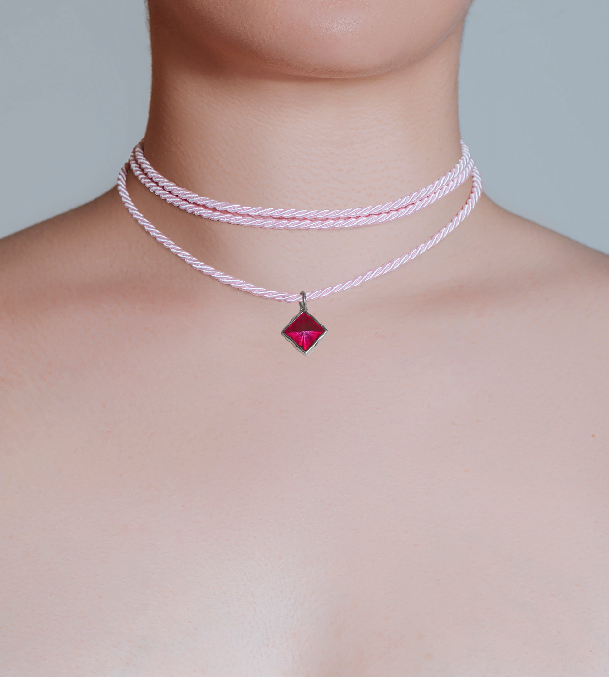 Collana Corda e Ciondolo Amal Fucsia - Silver